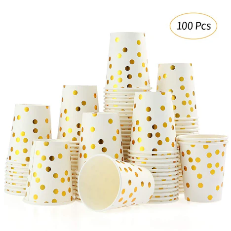 100 Pappbecher Gold Dot 250ml Kaffeebecher to Go Trinkbechers