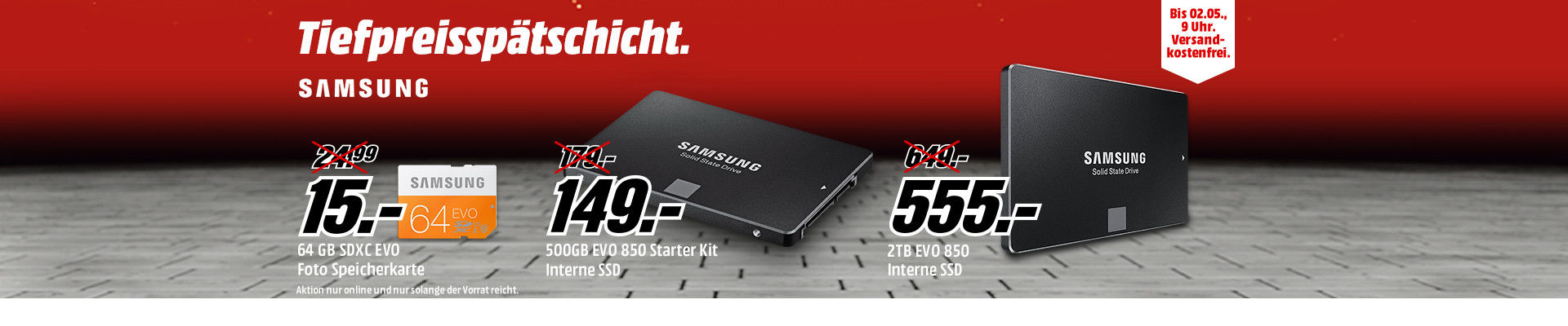 Mediamarkt Tiefpreisspätschicht vom 30.04. – Speicherkarten und SSD von Samsung