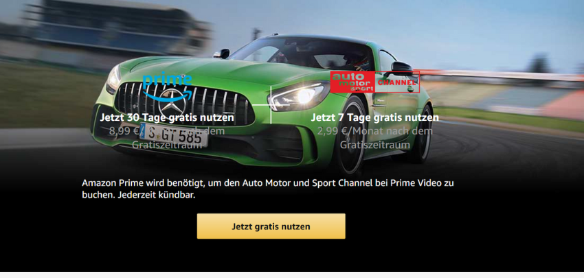Amazon Prime &amp; Auto, Motor &amp; Sport gratis - 30 Tage Prime &amp; 7 Tage Auto, Motor &amp; Sport, jederzeit kündbar, ohne Verpflichtungen aber mit ganz viel FUN