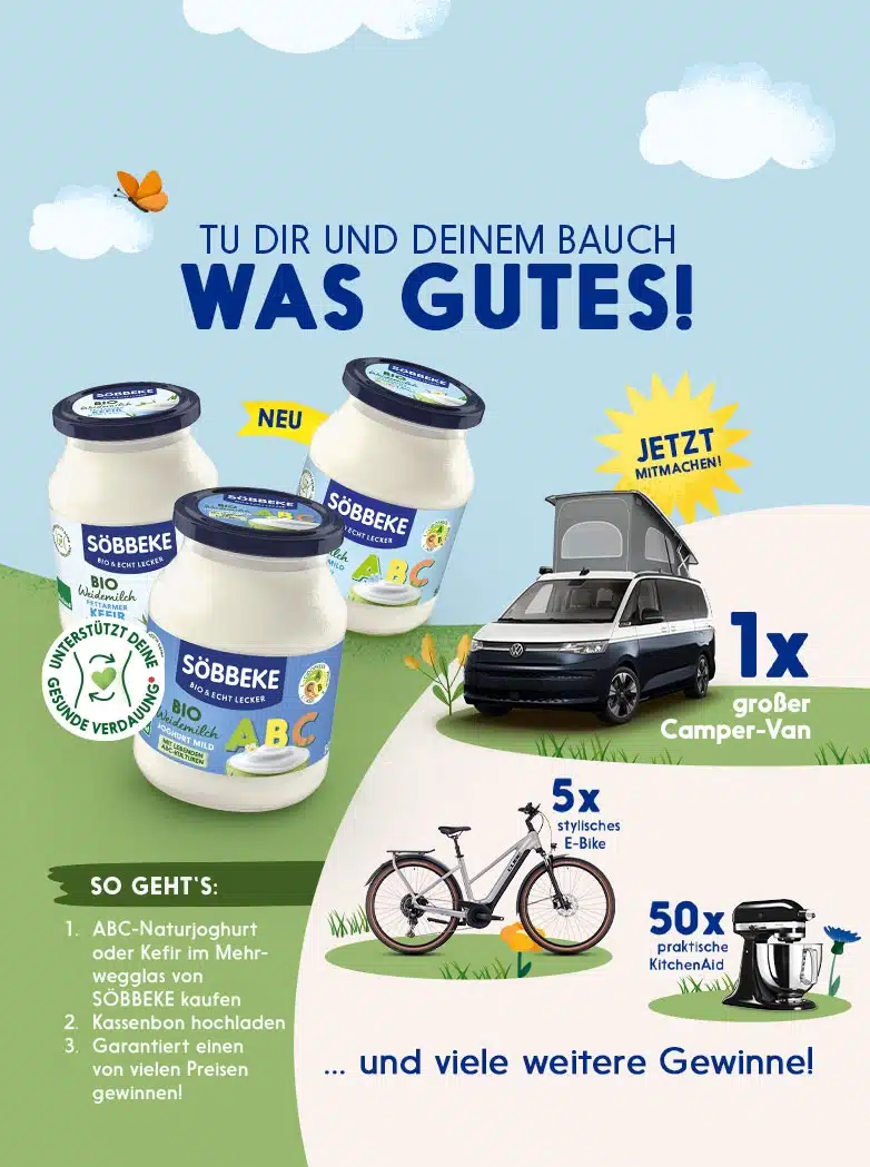 Söbbeke Gewinnspiel 2026 mit Cashback und Sofortgewinnen für Kefir und ABC Naturjoghurt