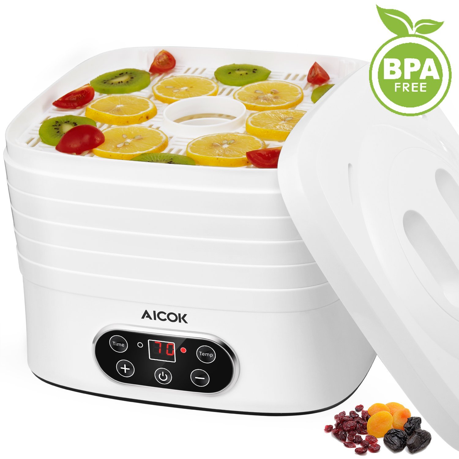 Aicok Dörrautomat 5 Etagen Obsttrockner mit 72 Stunden Zeitschaltuhr nur 27.99€