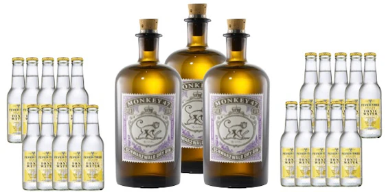 Gin Tonic Vorratspaket - 3 x Monkey 47 + 20 x Fever-Tree Indian Tonic Water für 89€ *UPDATE*