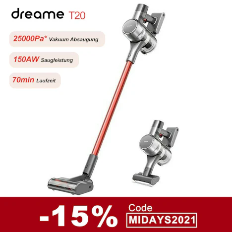 Dreame T20 Akku-Handstaubsauger 25000Pa; 150AW; LCD Digital Display für 218,44€