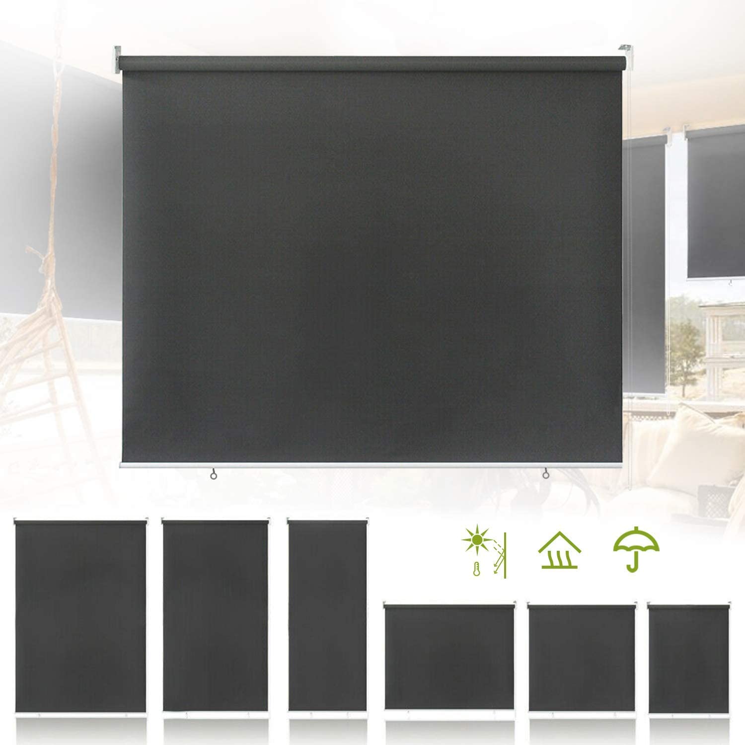 TolleTour 180x240cm Senkrechtmarkise Verdunkelungsrollo Mit Haken, wasserabweisend, Anti-UV, Anthrazit