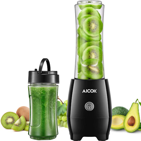Mixer, 2 BPA-freie Tritan Sport-Flasche (600ml und 330ml), Edelstahl 4-Blatt, 300W