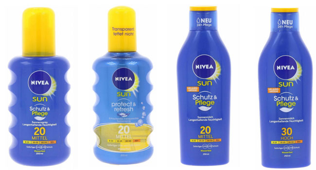 Nivea Sonnenmilch und Spray für 3,99€ - z.B. Nivea Sun Schutz &amp; Pflege Sonnenmilch LSF 30 (250ml) für 5,99€