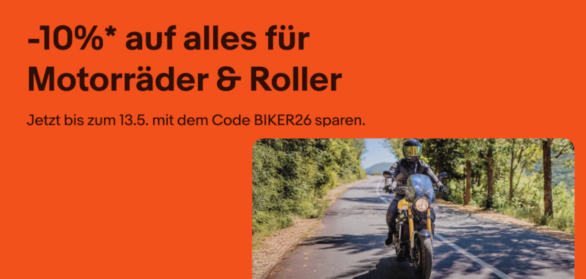 eBay Motorrad-Gutschein BIKER26 – 10% Rabatt auf Motorrad-Zubehör &amp; Ausrüstung 🏍️🔥