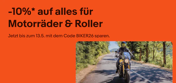 eBay Motorrad-Gutschein BIKER26 – 10% Rabatt auf Motorrad-Zubehör & Ausrüstung 🏍️🔥