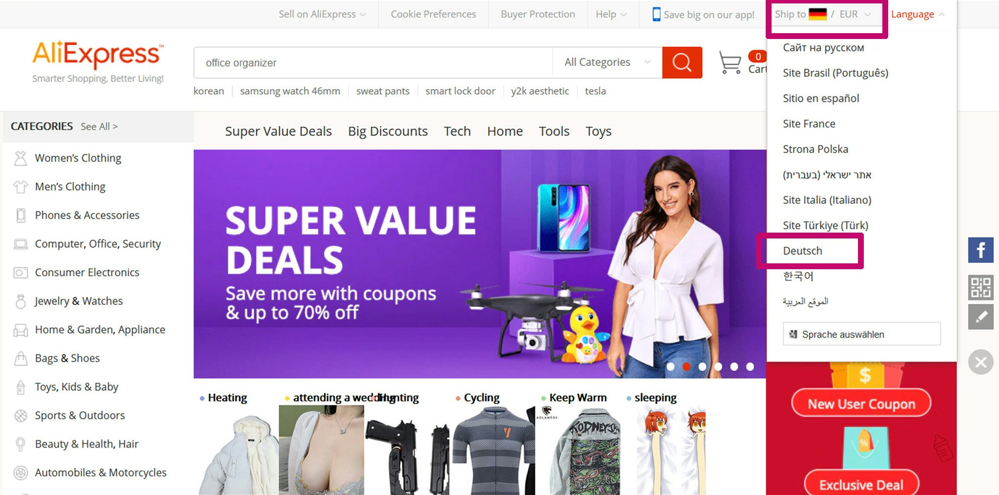 AliExpress Sprache Versand