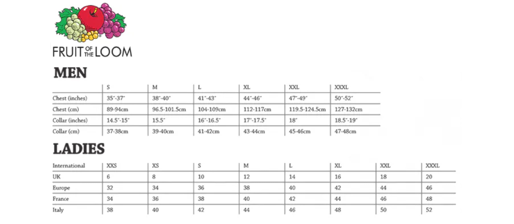 fruit of the loom größen