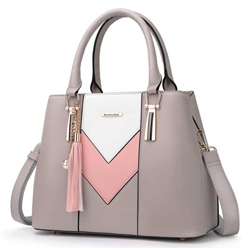 Pomelo Best Damen Handtasche V-förmiges Design Grau-Rosa-Weiß