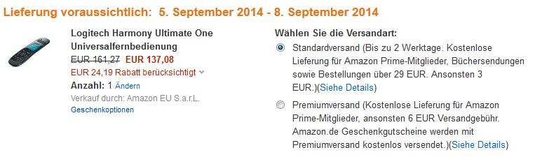 15% Rabatt auf Logitech Harmony - z.B. Harmony Touch Ultimate One für 137€