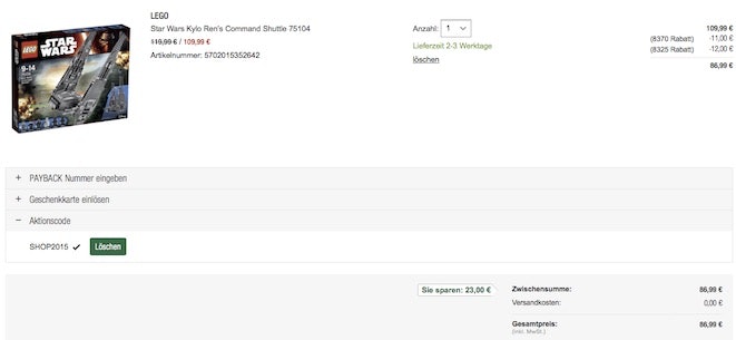 Lego Star Wars bei Galeria Kaufhof Rabatt