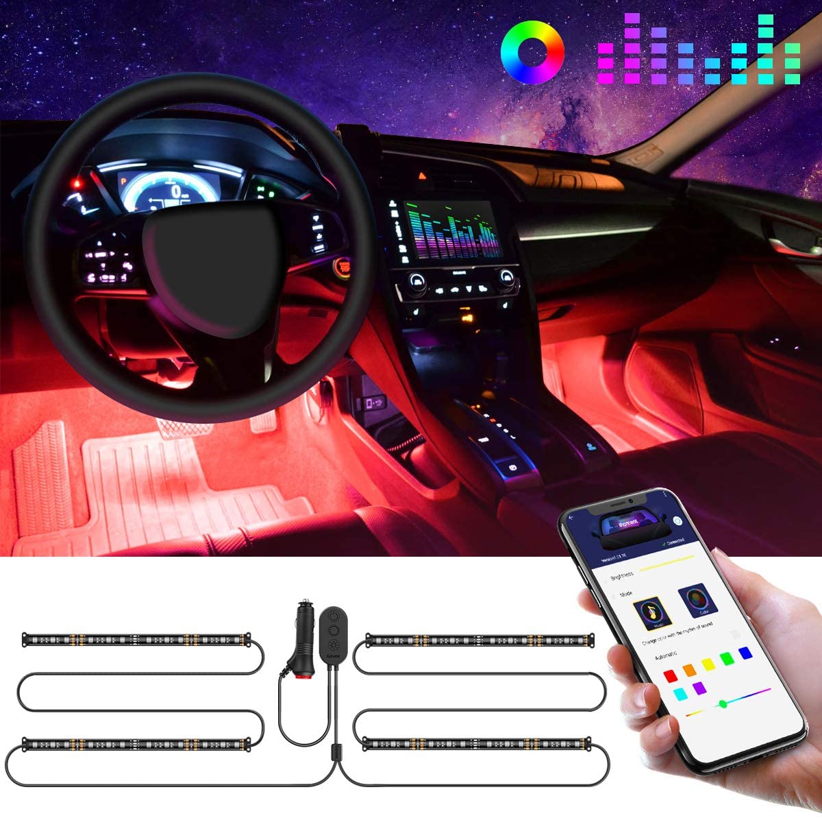 LED Innenbeleuchtung Auto, 4pcs 48 LED Auto LED Strip