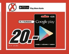 25€ Google Play Guthaben für 20€