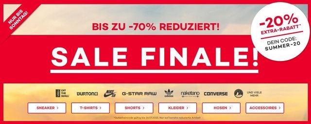 Summer-Sale mit bis zu 70 prozent  Rabatt + 20 prozent  Extra-Rabatt bei Planet Sports
