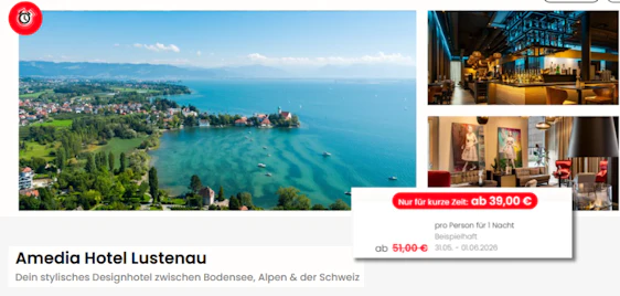 Kurzurlaub am Bodensee! 🏔️ Modernes Amedia Hotel Lustenau inkl. Frühstück & Welcome Drink ab 39€ p.P. 🥐