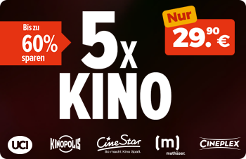 5 Kinotickets für 30€ - für CineStar, Cineplex, UCI, Kinopolis und Mathäser