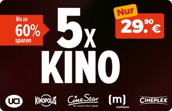 5 Kinotickets für 30€ - für CineStar, Cineplex, UCI, Kinopolis und Mathäser