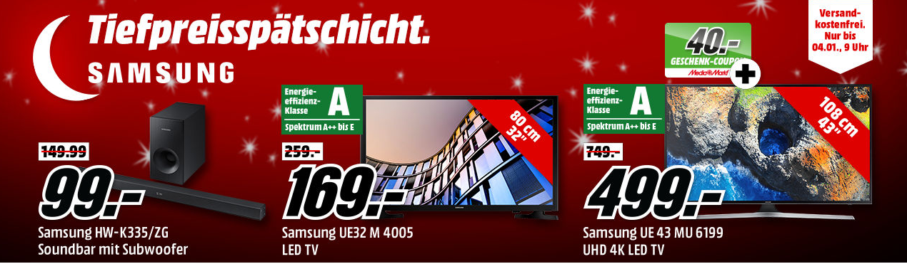 Samsung Tiefpreisspätschicht bei Media Markt - z. B. Samsung UE65MU6509 65" UHD Curved-Fernseher für 1.555€