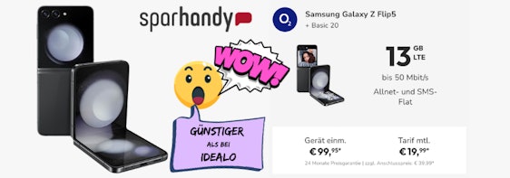 Hammer-Tarif zurück: 168€ günstiger als Idealo! 🤯 Samsung Galaxy Z Flip5 für 99,95€ + o2 Basic Allnet mit 13GB LTE für 19,99€ im Monat