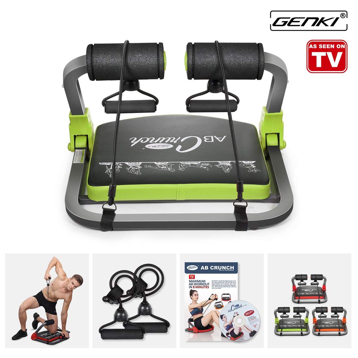 GENKI Bauchtrainer smart Core, Abs Fitnesstrainer Trainingsgerät, Grün Rot Orange