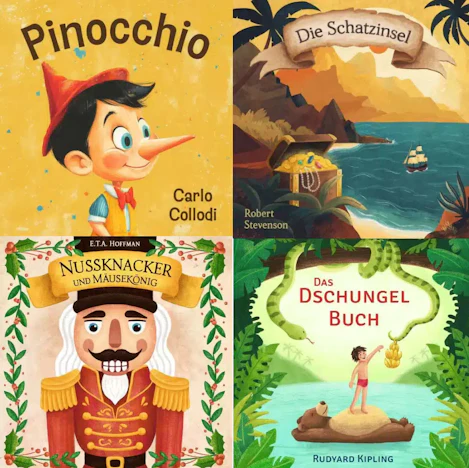 Pinocchio, Die Schatzinsel, Nussknacker und Mäusekönig, Das Dschungelbuch (4 Hörbücher) Klassiker für Kinder / gratis bei Thalia