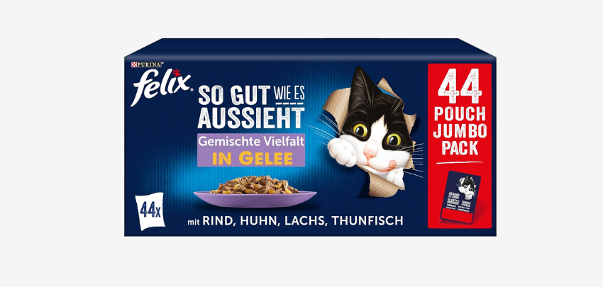 Felix Katzennassfutter ab 10€ - 44 Portionsbeutel, ohne Konservierungsstoffe, Omega-6-Fettsäuren