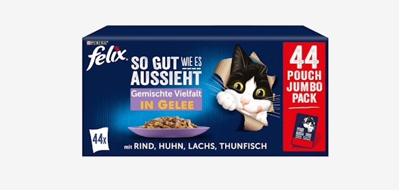 Felix Katzennassfutter ab 10€ - 44 Portionsbeutel, ohne Konservierungsstoffe, Omega-6-Fettsäuren