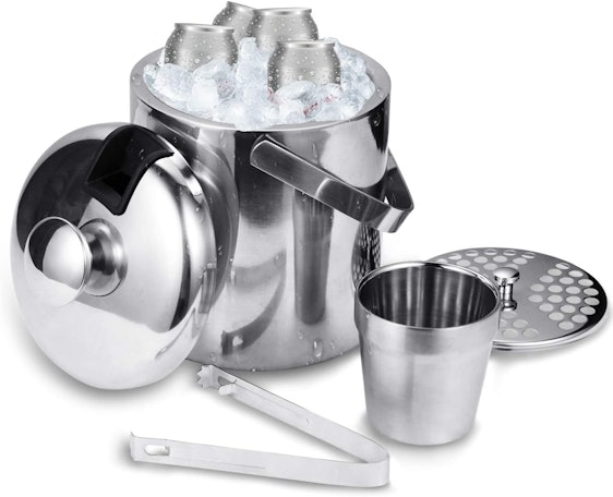 Eiswürfelbehälter mit Deckel Doppelwand-Isolierung Eiskübel für besonders Lange Kühlung, 1.3L Eiskühler