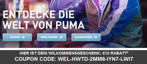 50% PUMA Sale mit 10€ Gutschein kombinieren