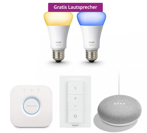 Philips Hue White &amp; Color Ambiance E27 Bluetooth Starter Kit + gratis Google Home Mini