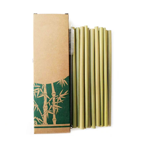 10pcs Grün natürlicher Bambus Trinkhalm Startseite Wiederverwendbare umweltfreundliche Küche Reinigungsbürste