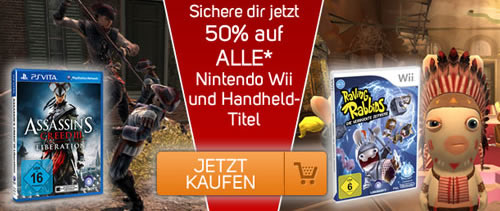 50% Rabatt auf Wii, 3DS und PSP-Spiele bei Ubisoft mit gratis PC-Game - z.B. Assassin's Creed 3 (PSV) für 25€, Just Dance 2 (Wii) für 15€
