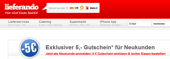 5€ lieferando Gutschein mit 8€ Mindestbestellwert - Pizza, Pasta und Co.