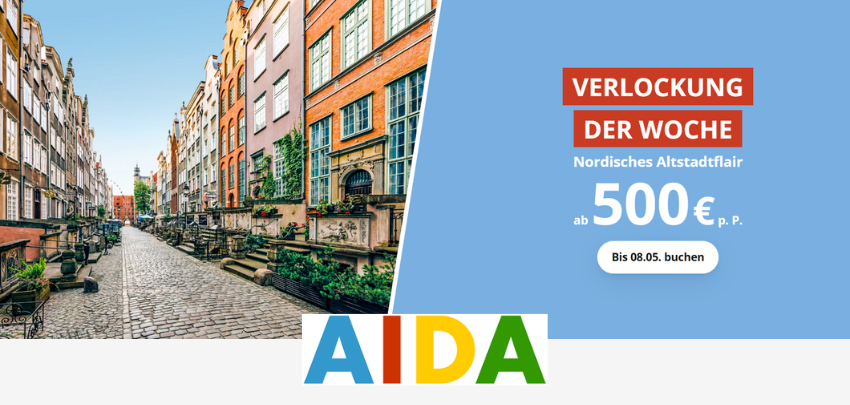 AIDA Frühbucherrabatt mit bis zu 200€ Ersparnis - z.Bsp. Kurzreise Århus/Kopenhagen für 520€