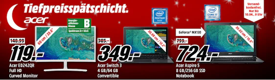 Acer Tiefpreisspätschicht bei Media Markt - z.B. Acer ED242QR Curved Monitor für 119€