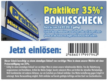 35% Prozent Rabatt in den Praktiker Filialen und mit etwas Geschick weitere 12% bzw. 10% bei BAUHAUS / Hornbach *UPDATE*