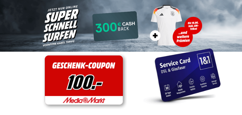 Vodafone DSL Tarife mit bis zu 300€ Cashback sichern