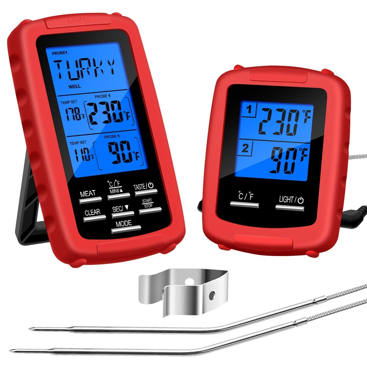 Kabelloses Grillthermometer mit 2 Sonden，Funk Bratenthermometer