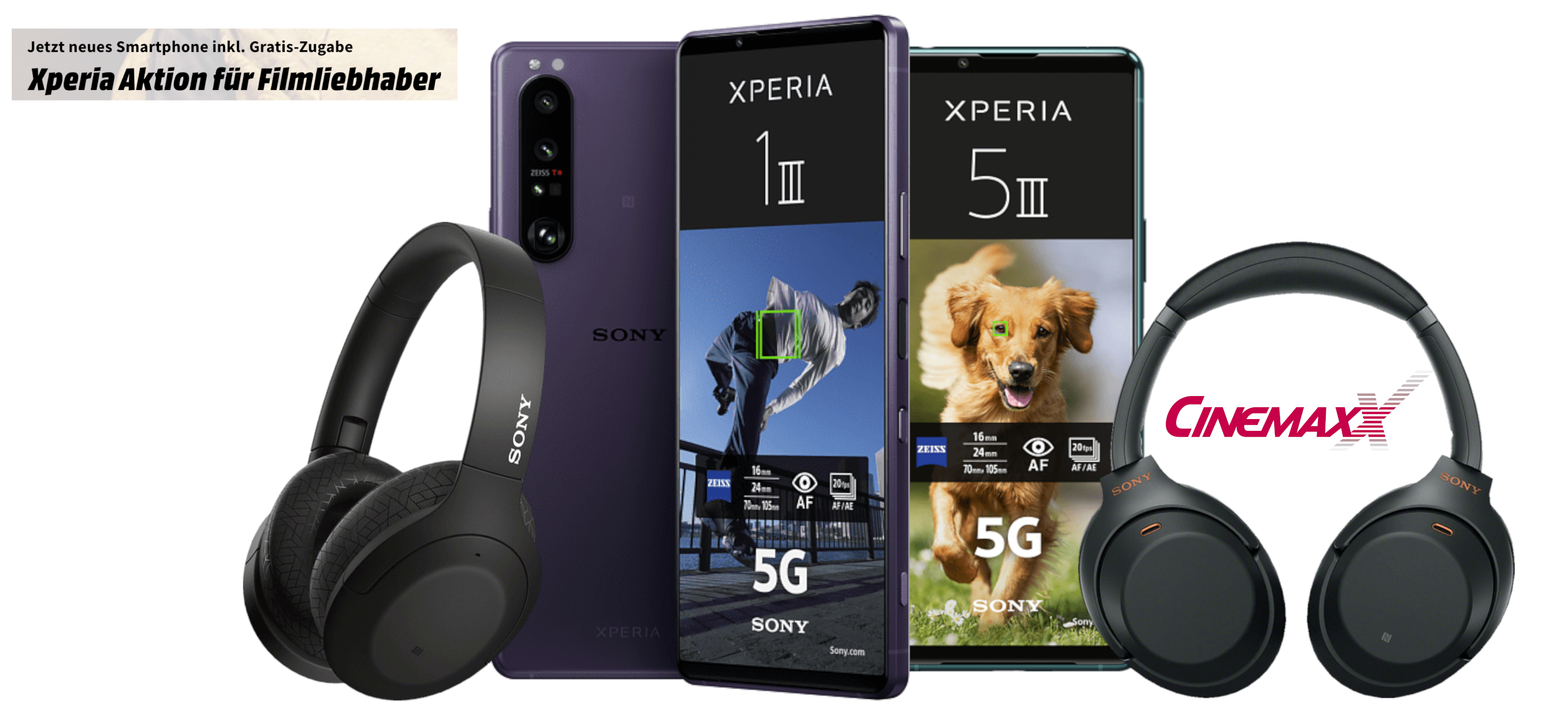 Sony Xperia-Aktion! Smartphone-Bundle ab 919€ - z.B. Sony Xperia 5 III + Sony WH-H910N Bluetooth-Kopfhörer + 2 CinemaxX 2D-Gutscheine