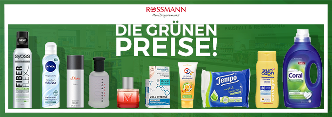 Top 10 Grüne Preise bei Rossmann am 23.08.2017 - z.B. Boss Bottled Sport (50 ml) für 30€
