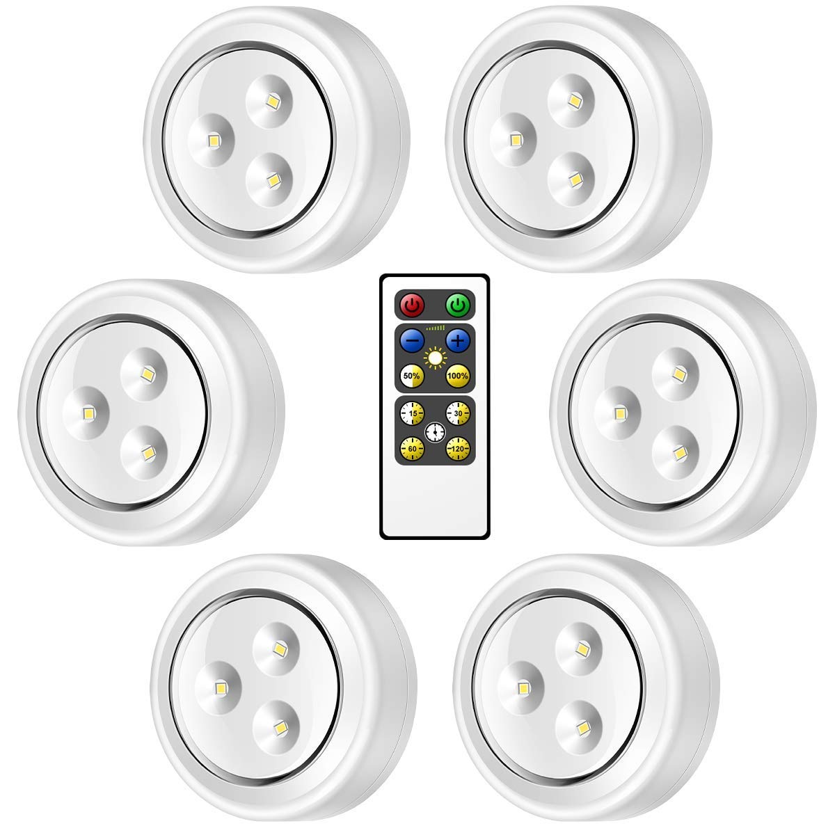 LED  Beleuchtung Aufklebende Schranklichter mit Fernbedienung, Batteriebetriebene dimmbare – 6 Stück