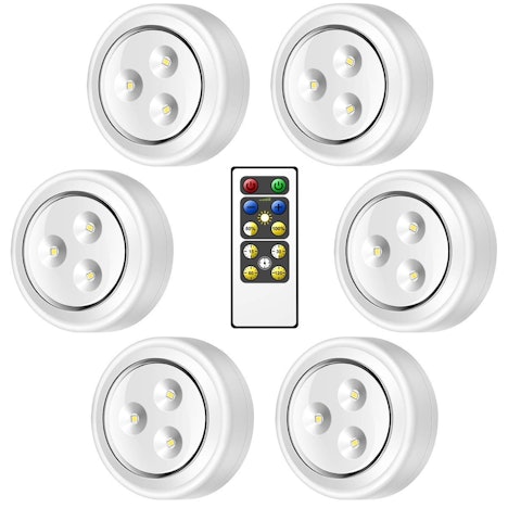 LED Beleuchtung Aufklebende Schranklichter mit Fernbedienung, Batteriebetriebene dimmbare – 6 Stück