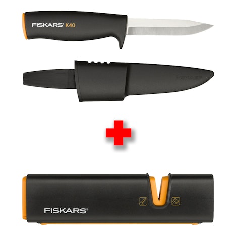 Fiskars Bundle: 1x Universalmesser K40 + 1x Xsharp Messerschärfer