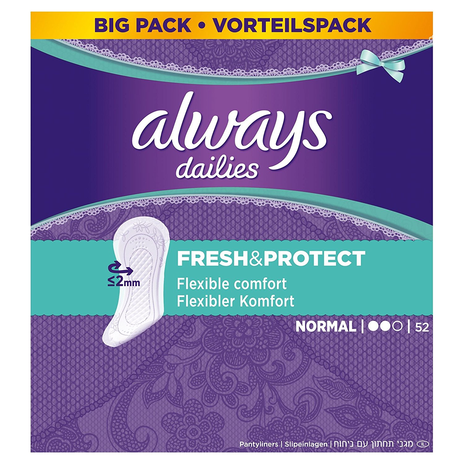 Always Fresh&amp;Protect Slipeinlagen, Normal Vorteilspack, 5er Pack (5 x 52 Stück) für 6,45 EUR