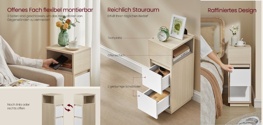 VASAGLE-Schmaler-Nachttisch-2er-Set-Beispiele
