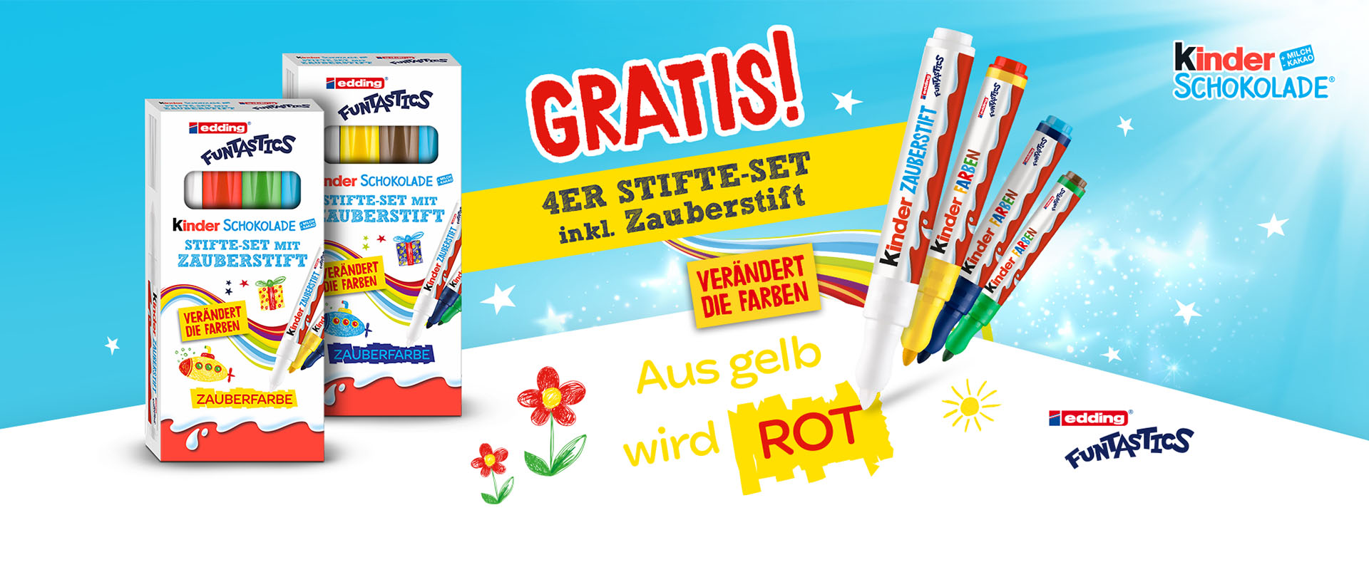 Kinder Schokolade Gratis-Stifte-Aktion – Kauf von 2 Aktionspackungen zum Erhalt von einem 4er Stifte-Set