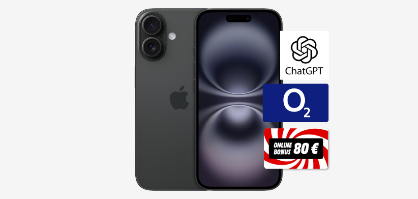 Effektiv GRATIS! 💡 Apple iPhone 16 inkl. ChatGPT 6 Monate gratis im o2 Unlimited Tarif nur 34,99€ mtl. 