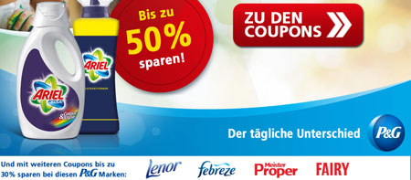 Geniale Coupons für viele Haushaltsprodukte - 2€ Rabatt auf Ariel Waschmittel *UPDATE*